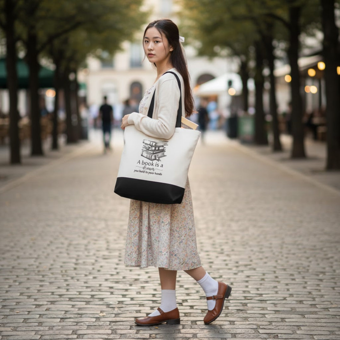 "A Book is a Dream You Hold in Your Hands" Large Canvas Tote