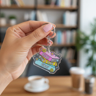 "Book Club Girly" Stack of Books Acrylic Keychain