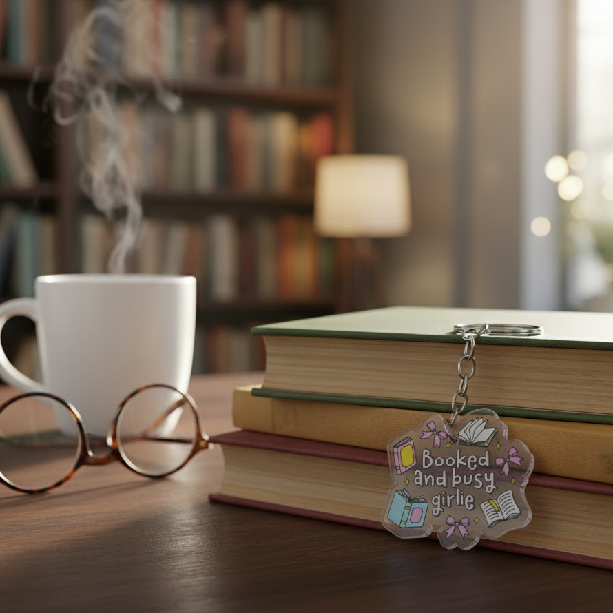 "Booked and Busy Girlie" Acrylic Keychain