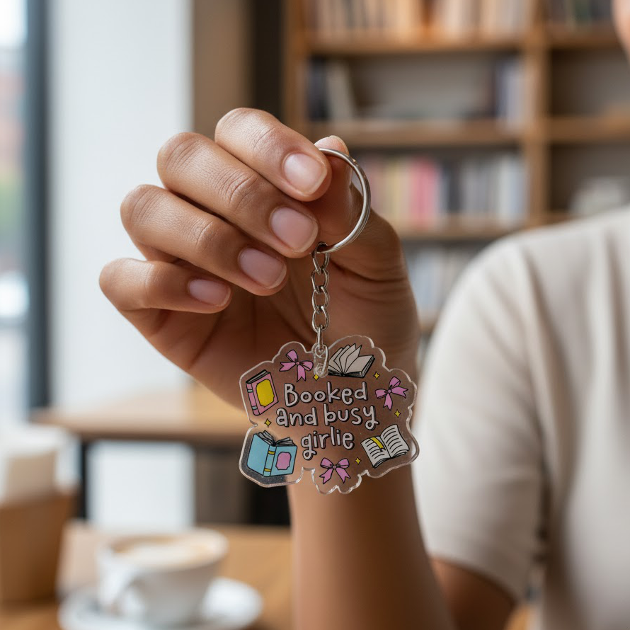 "Booked and Busy Girlie" Acrylic Keychain