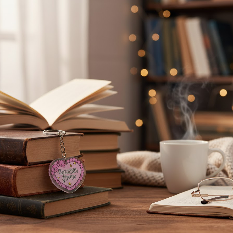 "Bookish Girly" Heart Acrylic Keychain
