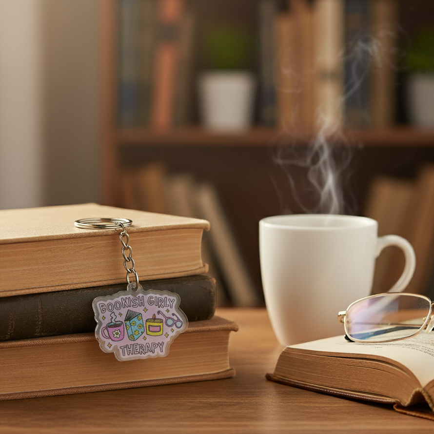"Bookish Girly Therapy" Acrylic Keychain