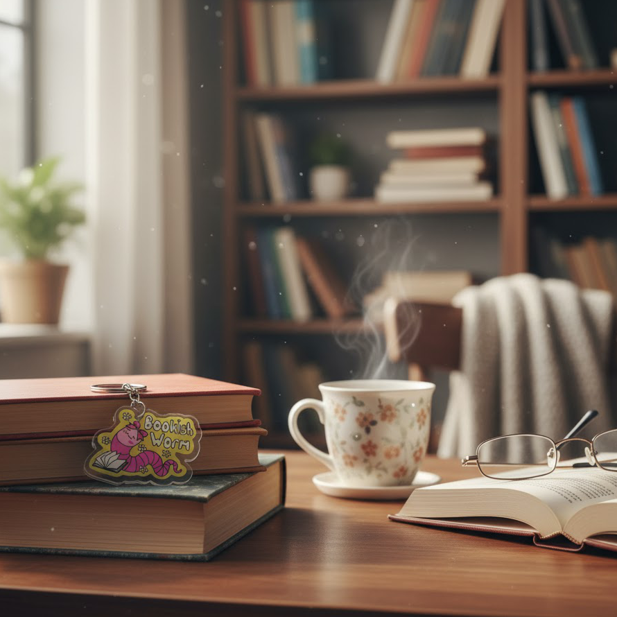 "Bookish Worm" Acrylic Keychain