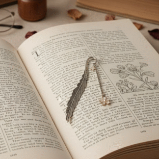 Metal Feather & Flower Pendant Bookmark