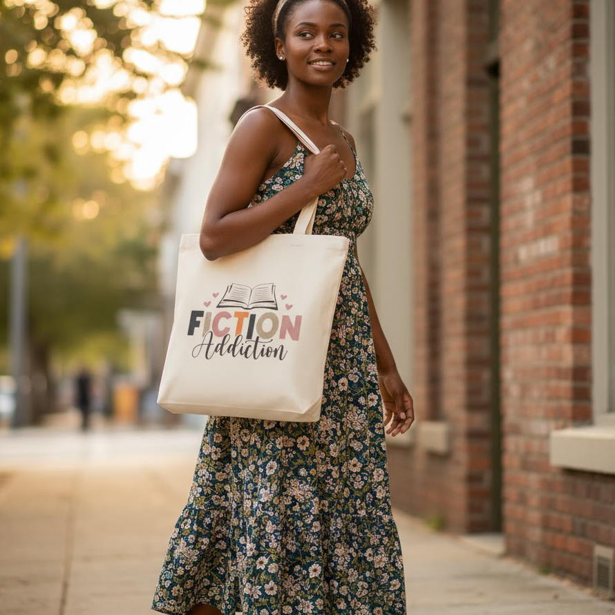 "Fiction Addiction" Canvas Tote