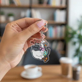 "Just a Silly Goose Busy Reading" Acrylic Keychain