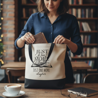 "Just One More Chapter" Open Books - Large Canvas Tote