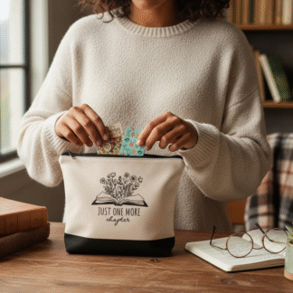 "Just One More Chapter" with Flowers - Zippered Pouch