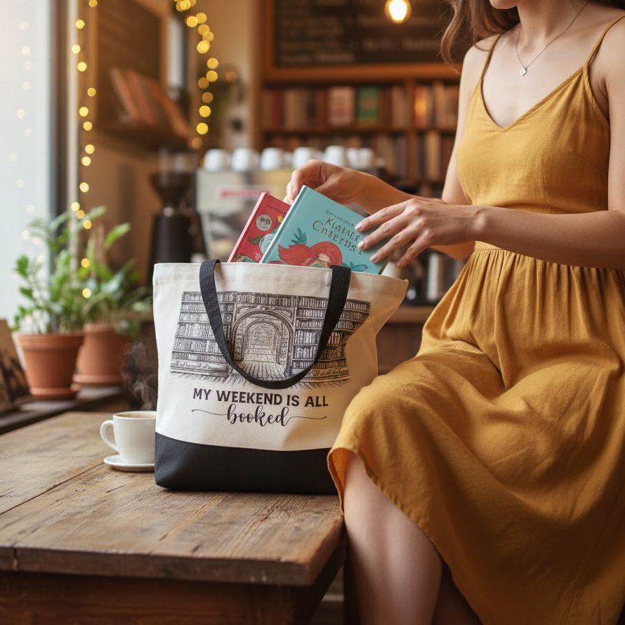 "My Weekend Is All Booked" Large Canvas Tote
