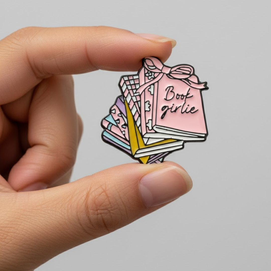 "Book Girlie" Stack of Books Pin