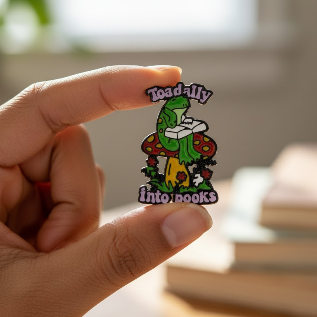 "Toadally Into Books" Pin