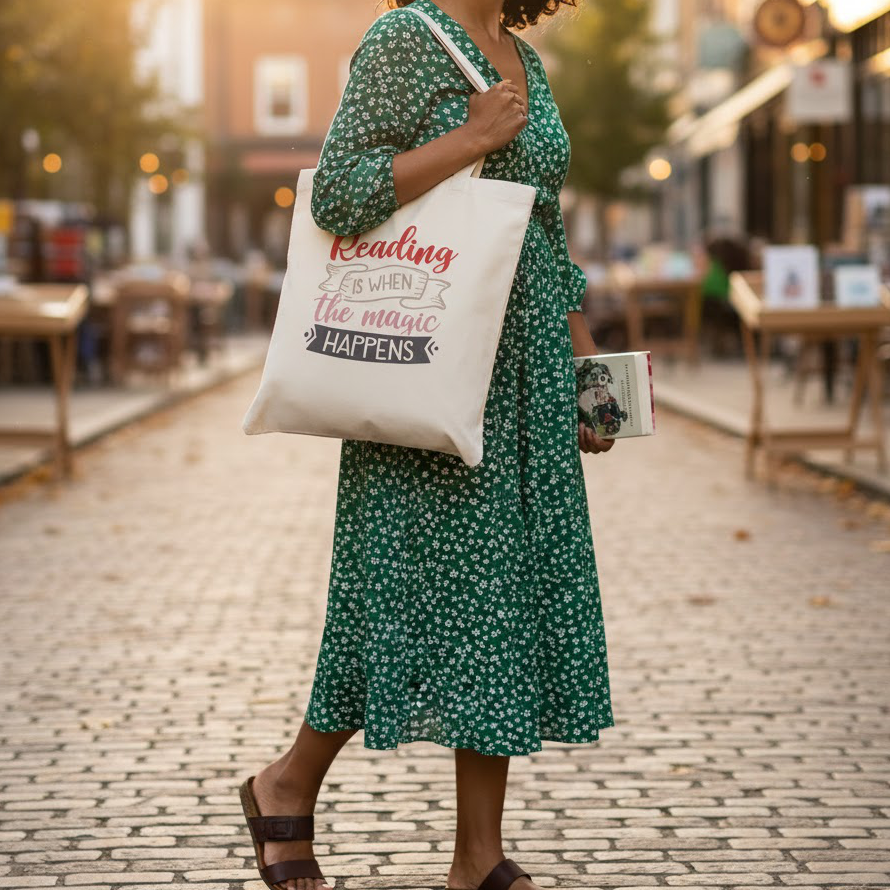 "Reading is When the Magic Happens" Canvas Tote