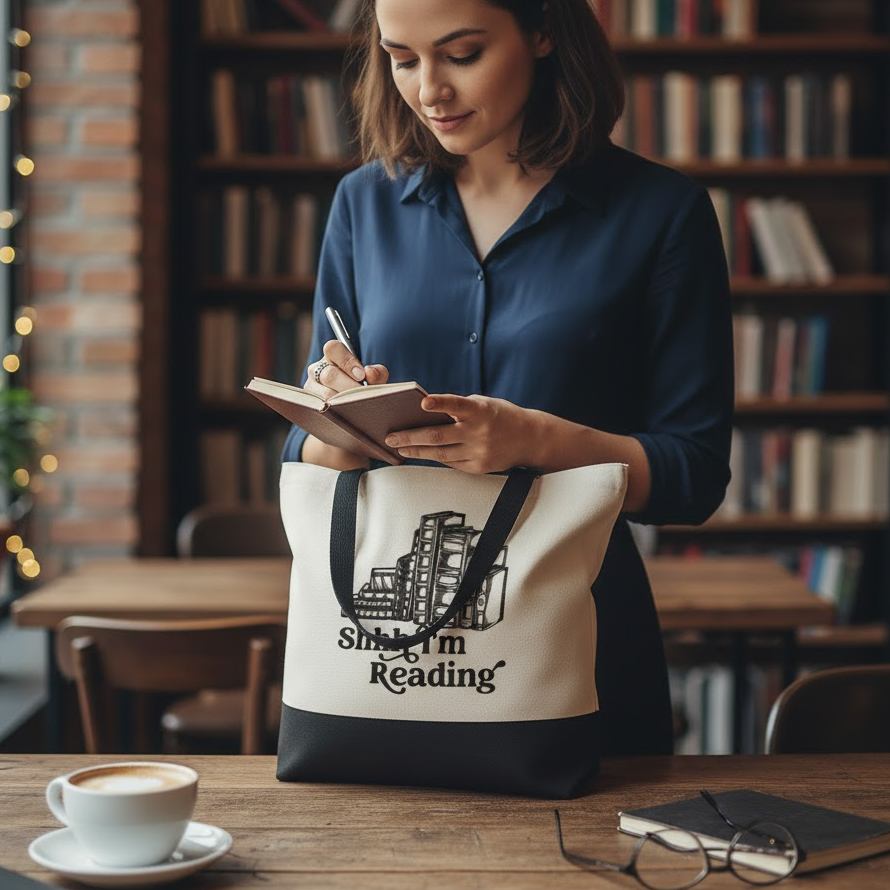 "Shhh I'm Reading" Large Canvas Tote