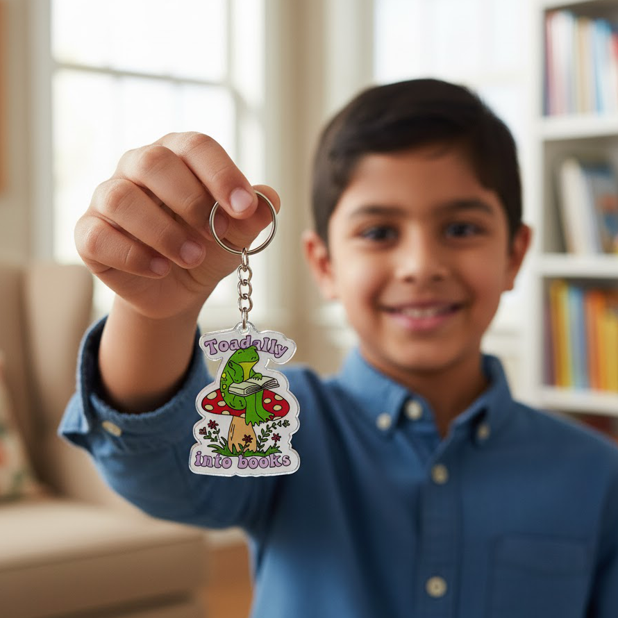 "Toadally Into Books" Acrylic Keychain